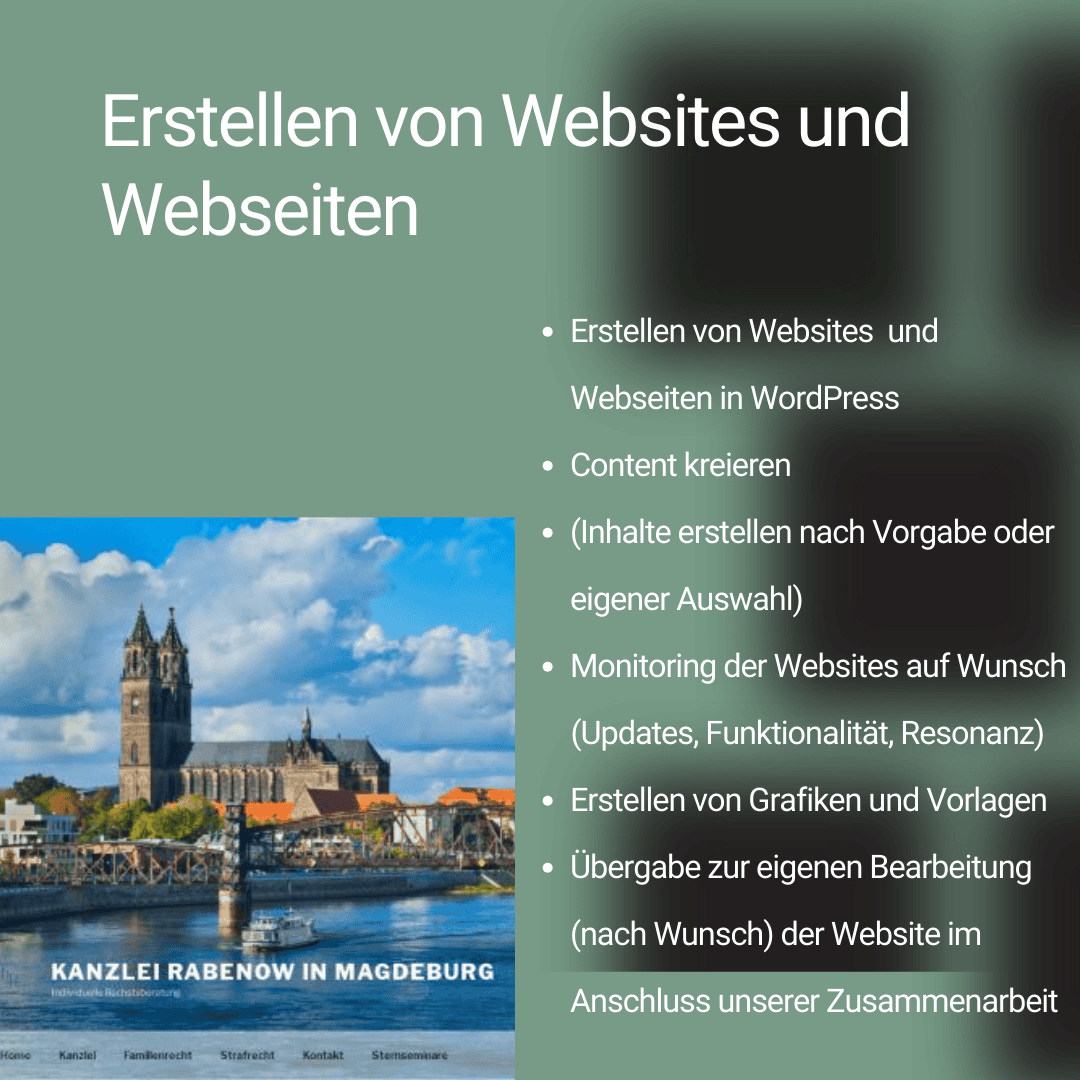 Individuelles Website-Design, WordPress, kreative Inhalte, Monitoring, Grafiken, Website-Ãœbergabe, Magdeburg, Kanzlei Rabenow.